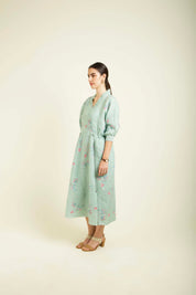 Mint Printed Slip Dress With Embroidery Details