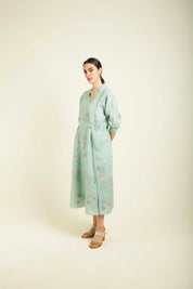 Mint Printed Slip Dress With Embroidery Details