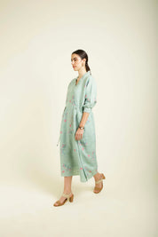 Mint Printed Slip Dress With Embroidery Details