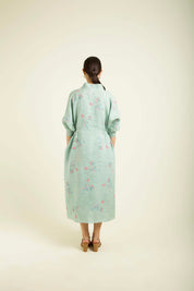 Mint Printed Slip Dress With Embroidery Details
