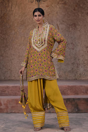 Mustard Yellow Crepe Kurti Set