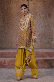 Mustard Yellow Crepe Kurti Set