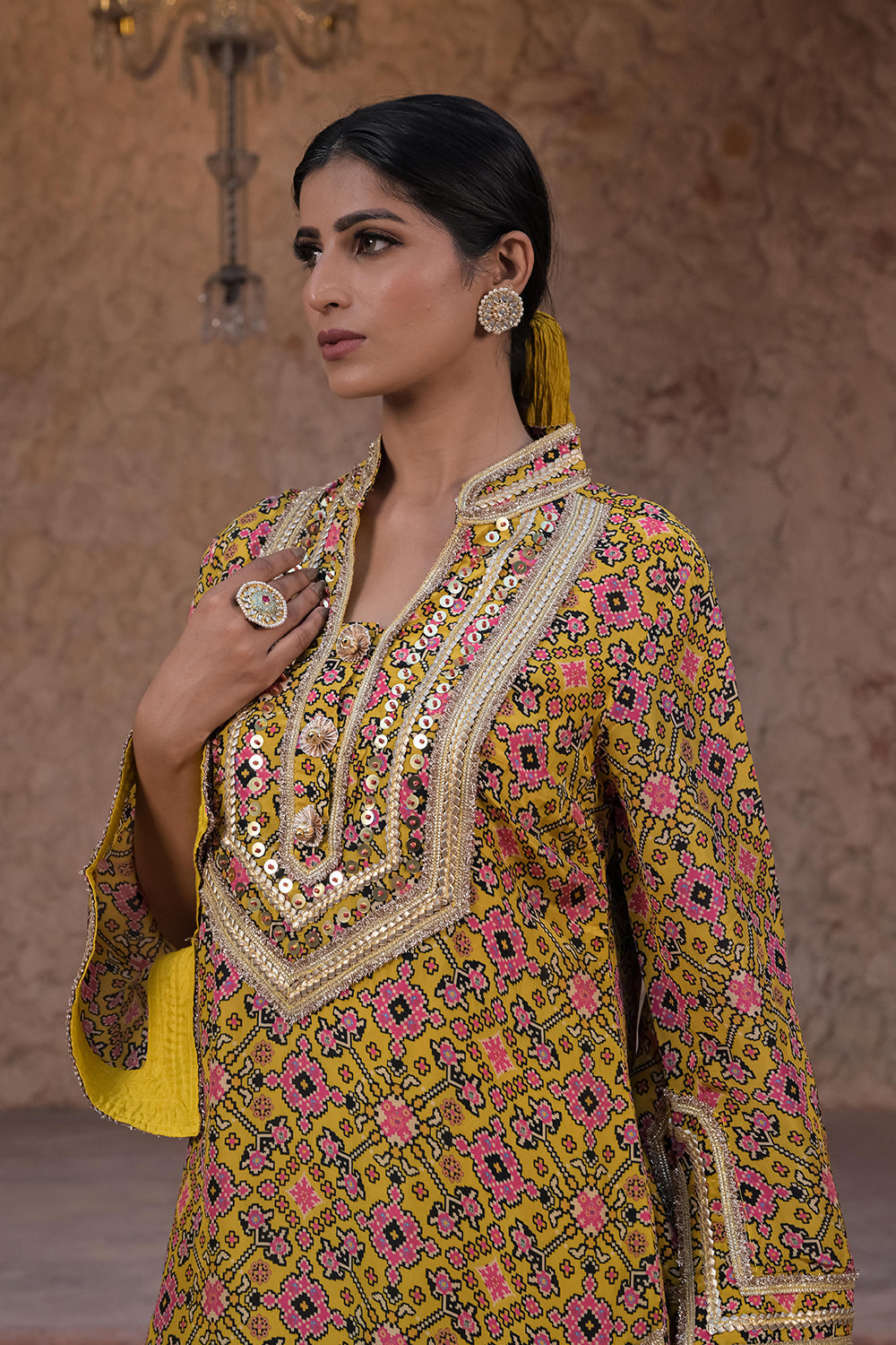 Mustard Yellow Crepe Kurti Set