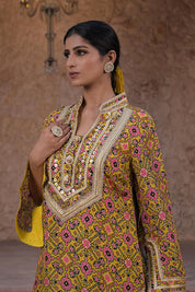 Mustard Yellow Crepe Kurti Set