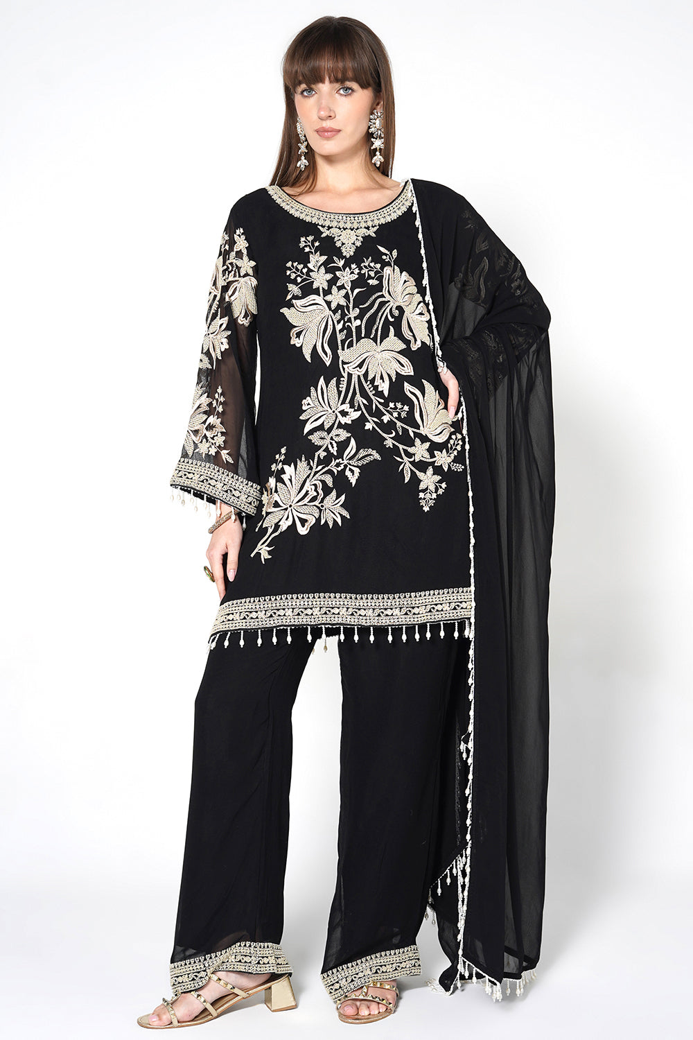 Black Kurta Set With Matching Dupatta