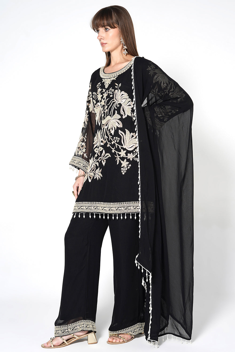 Black Kurta Set With Matching Dupatta