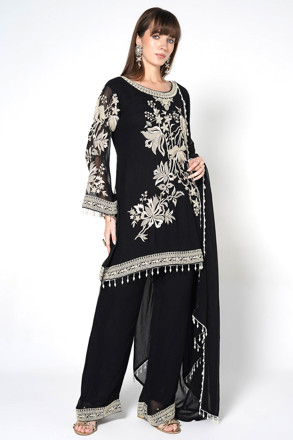 Black Kurta Set With Matching Dupatta