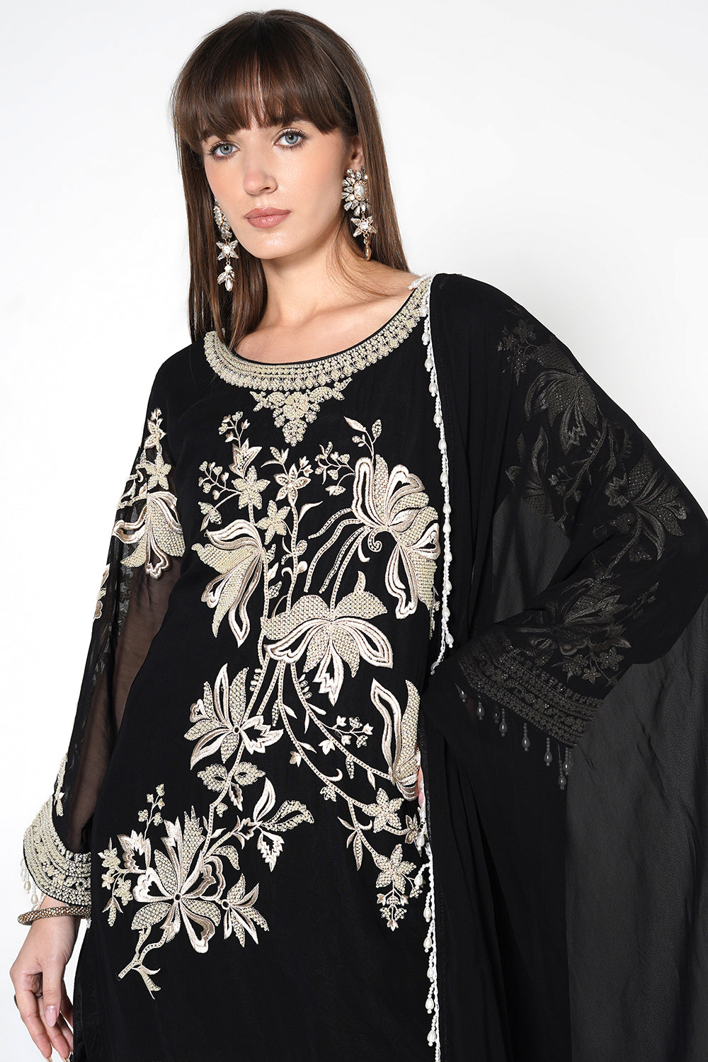 Black Kurta Set With Matching Dupatta