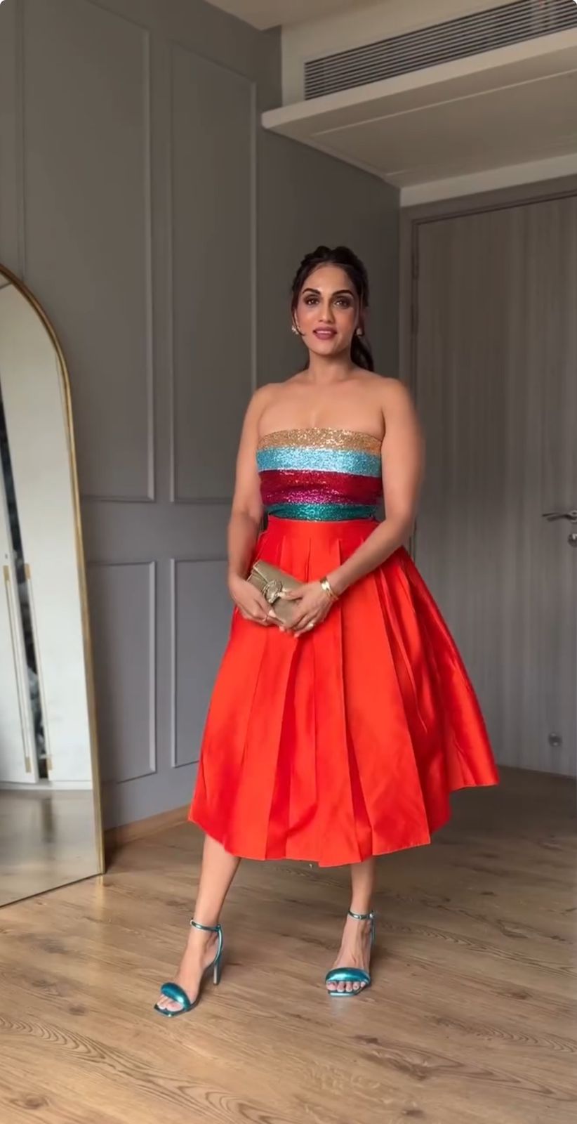 Shrima Rai in Our Sunset Sequins Midi Dress