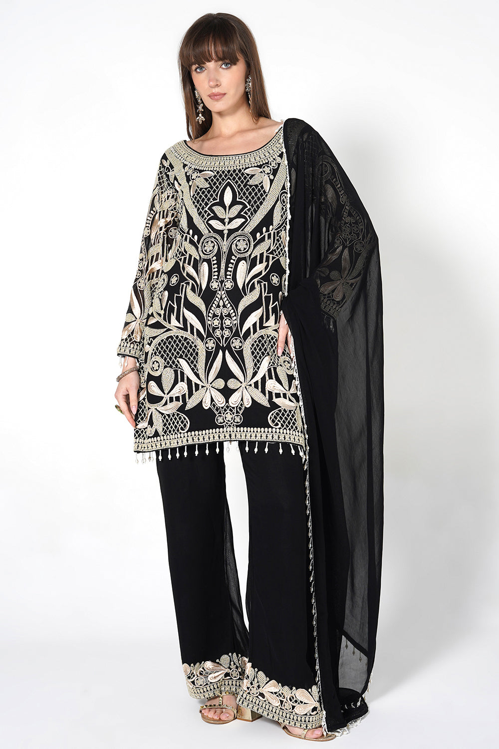 Ornate Floral Black Kurta Set