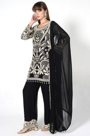 Ornate Floral Black Kurta Set