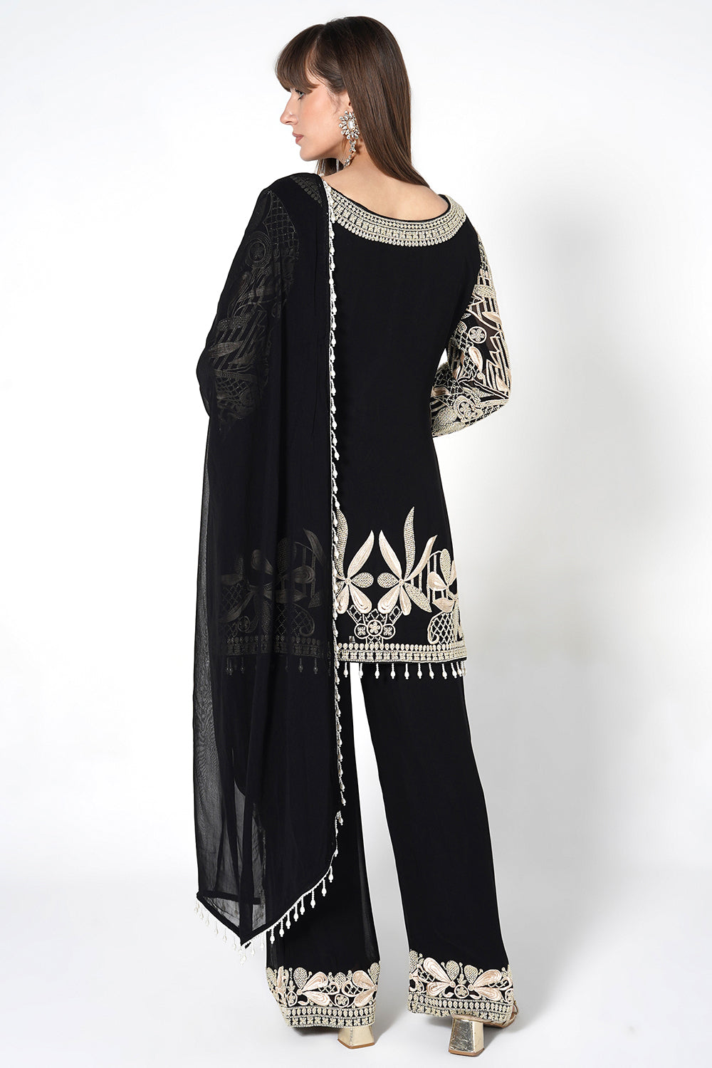 Ornate Floral Black Kurta Set