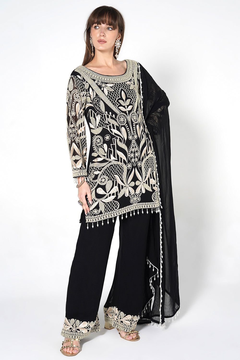 Ornate Floral Black Kurta Set