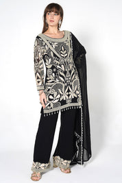 Ornate Floral Black Kurta Set