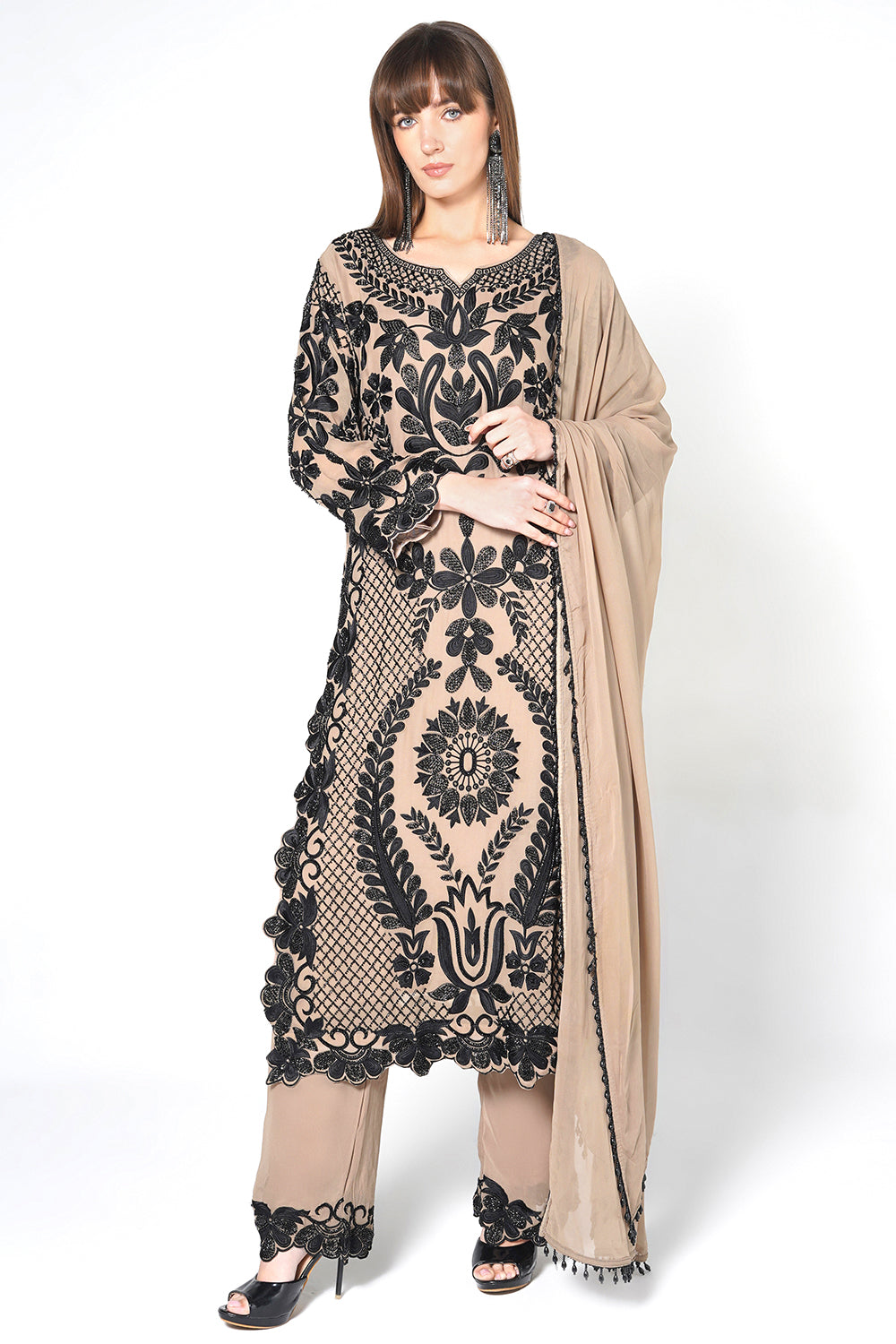 Peach Kurta Set With Sheer Dupatta