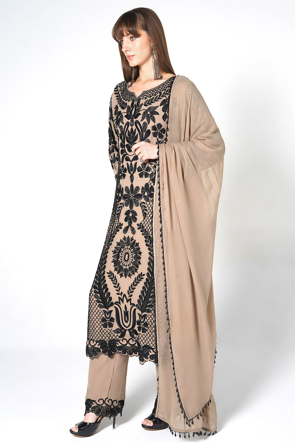 Peach Kurta Set With Sheer Dupatta