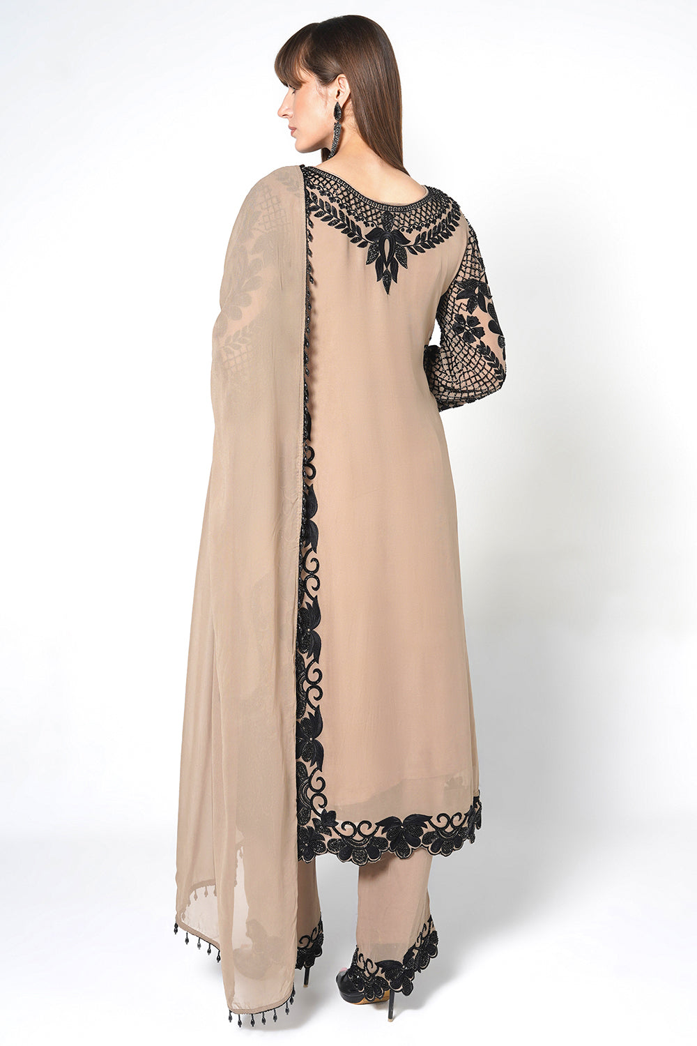 Peach Kurta Set With Sheer Dupatta