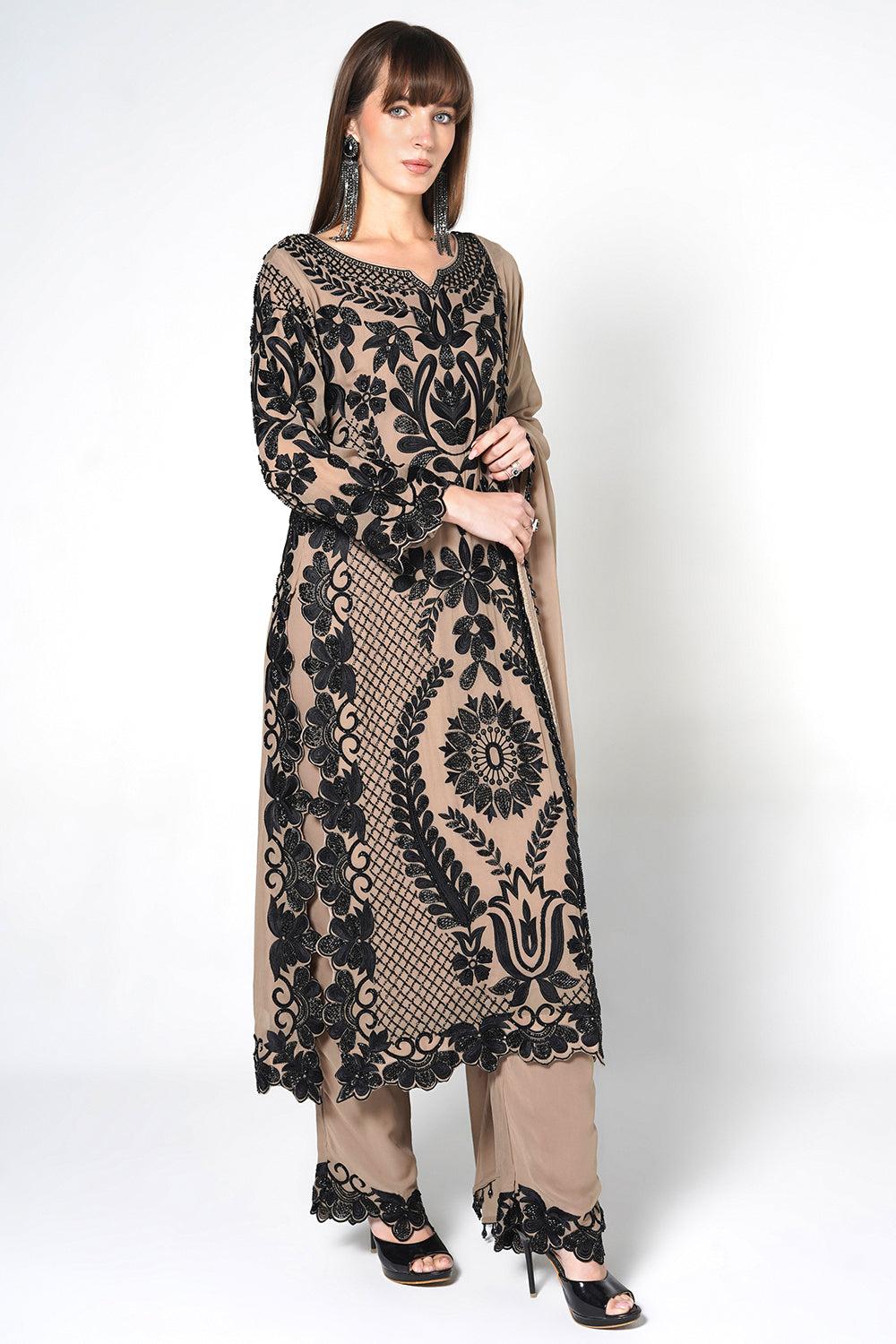 Peach Kurta Set With Sheer Dupatta