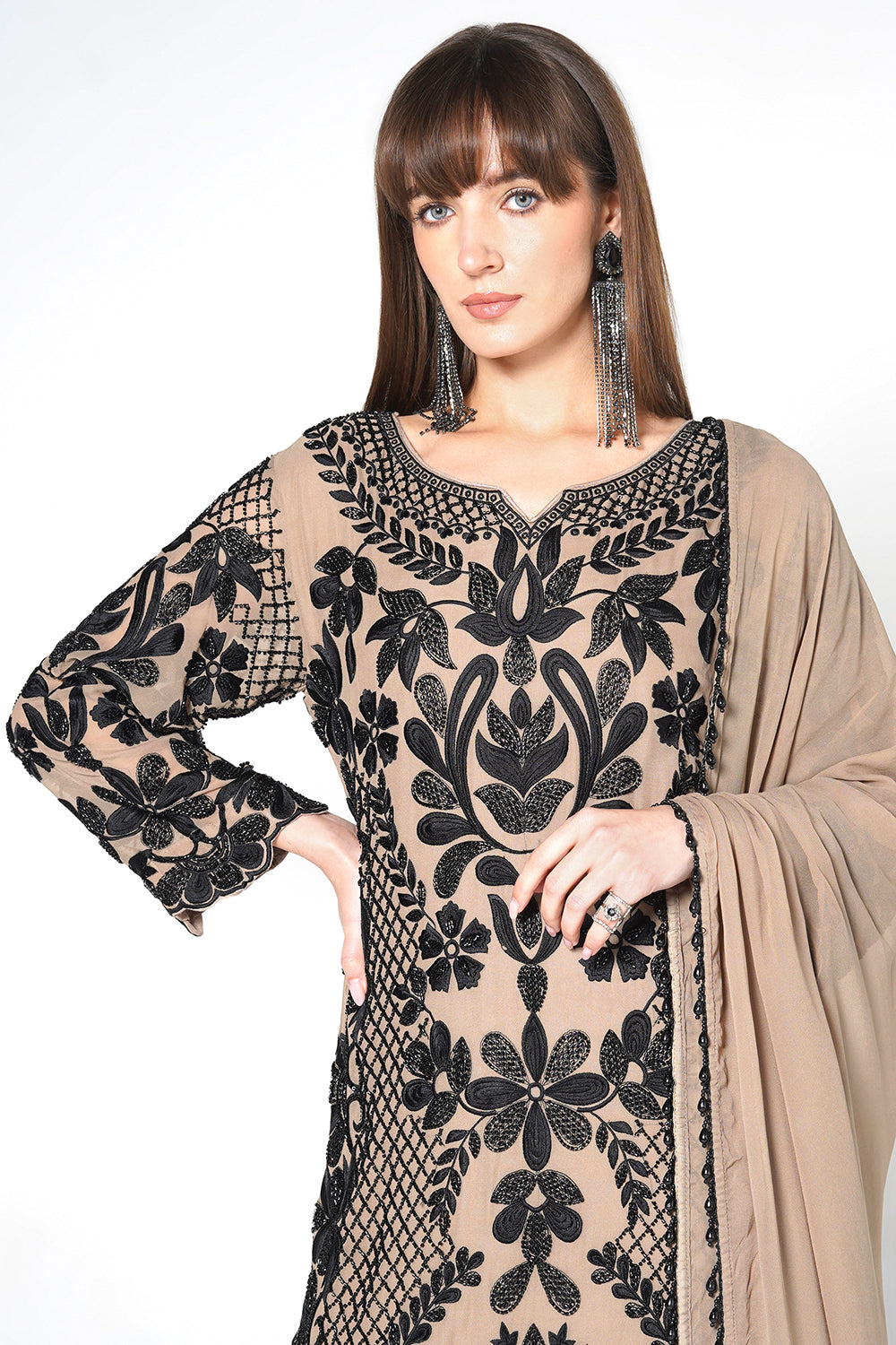 Peach Kurta Set With Sheer Dupatta