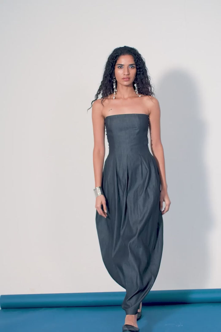 Echo Flared Ballon Denim Dress
