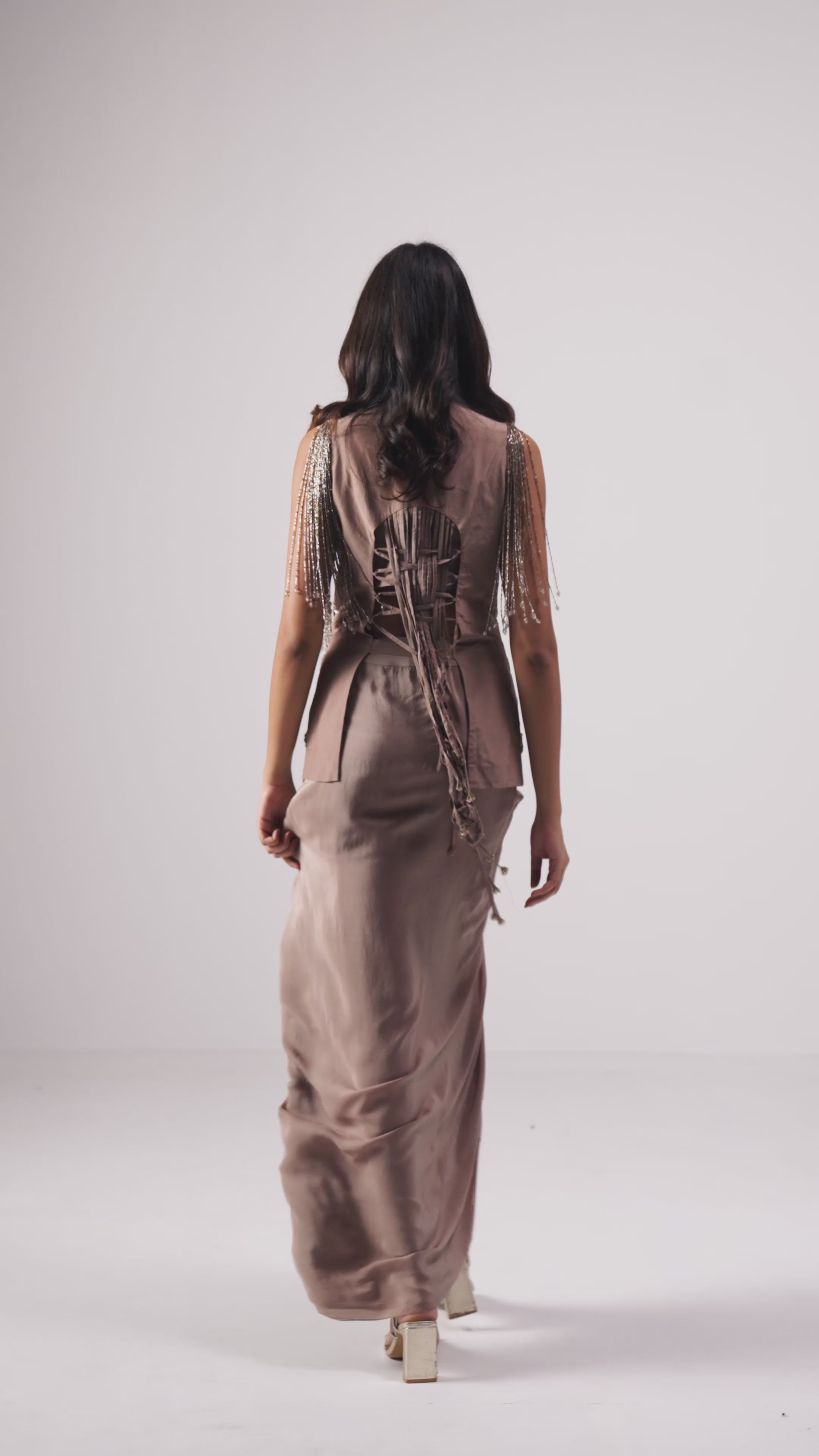 Embroidered Short Jacket With Drape Skirt