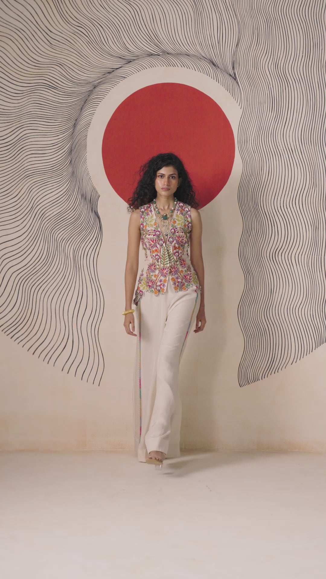Embroidered Jacket With Flared Pant