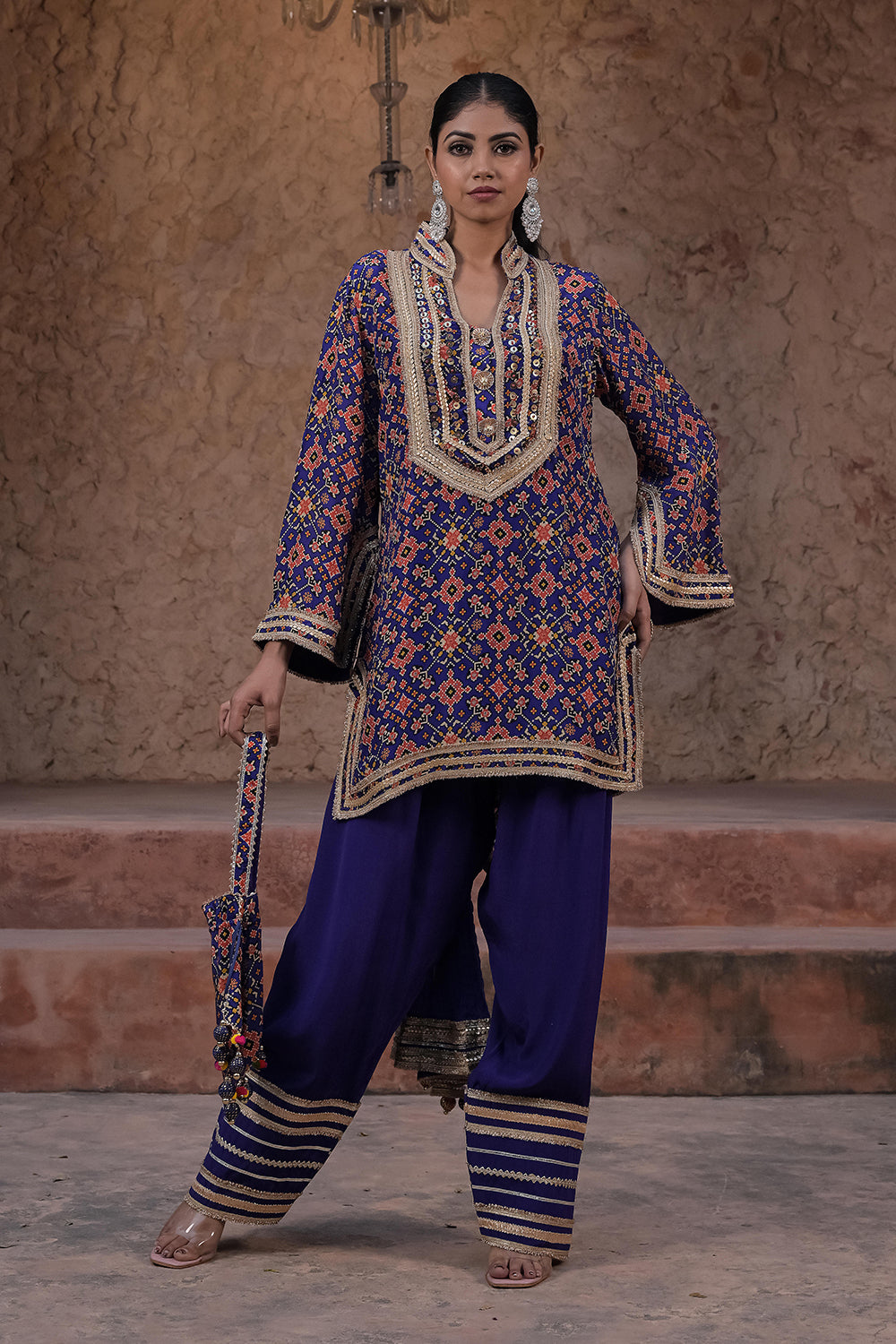 Purple Crepe Kurti Salwar Set