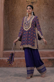 Purple Crepe Kurti Salwar Set