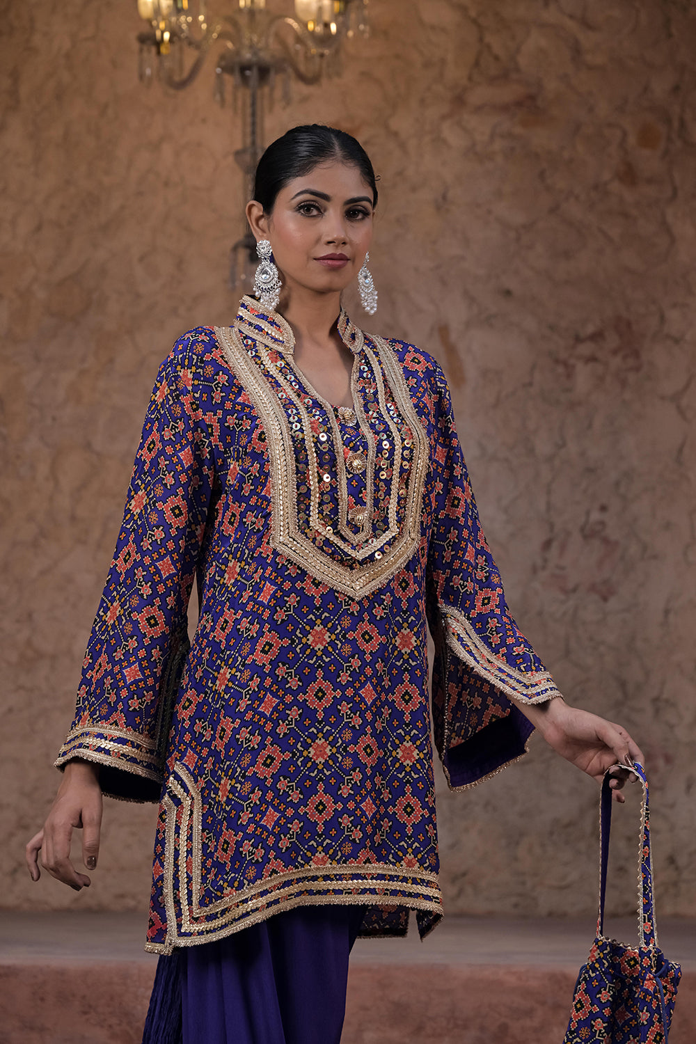 Purple Crepe Kurti Salwar Set