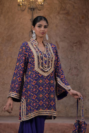Purple Crepe Kurti Salwar Set