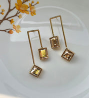 Matched Parallel Earrings - Golden Crystals