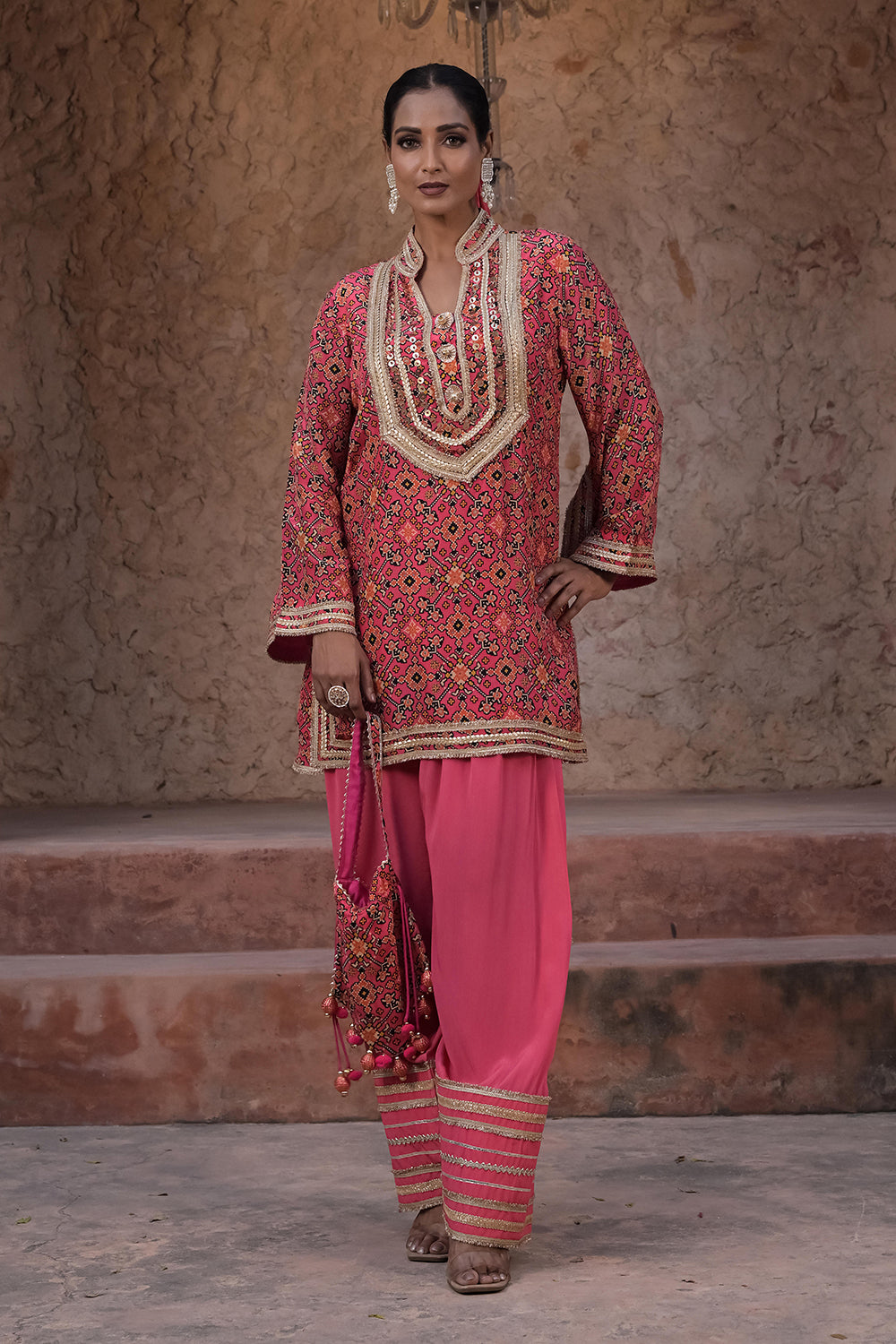 Rani Pink Crepe Kurti Salwar Set