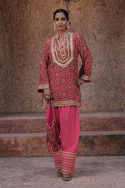 Rani Pink Crepe Kurti Salwar Set