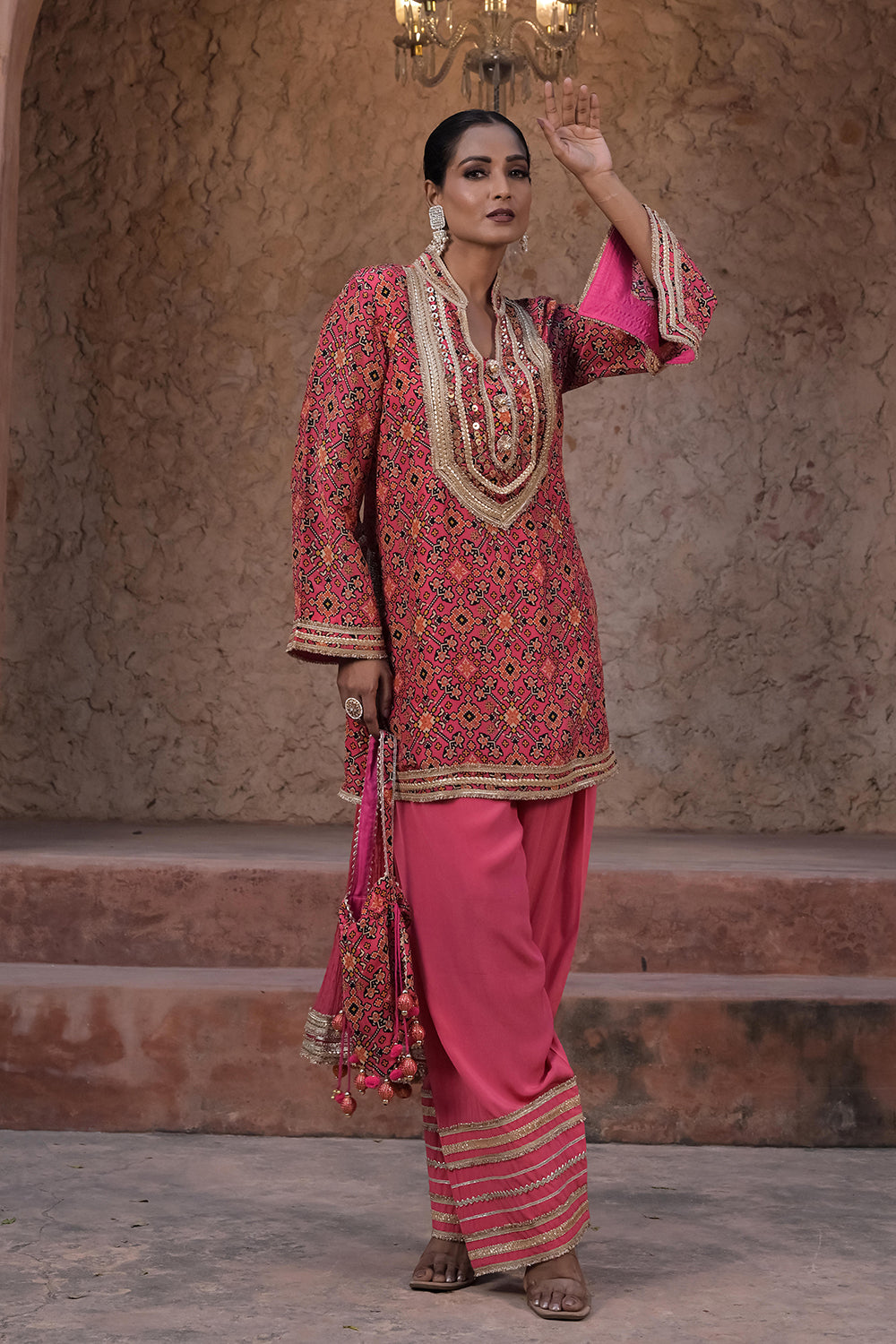 Rani Pink Crepe Kurti Salwar Set