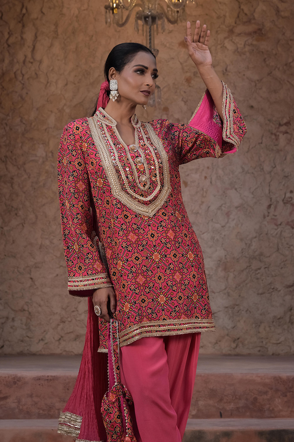 Rani Pink Crepe Kurti Salwar Set