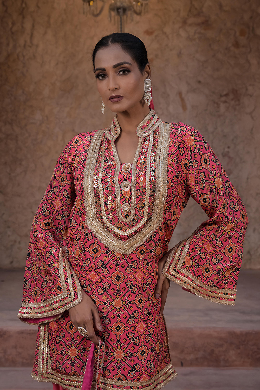 Rani Pink Crepe Kurti Salwar Set