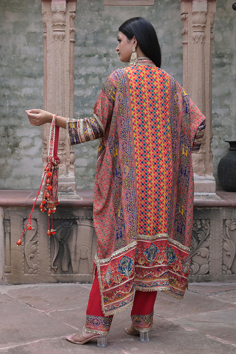 Red Crepe Kaftan Pant Set