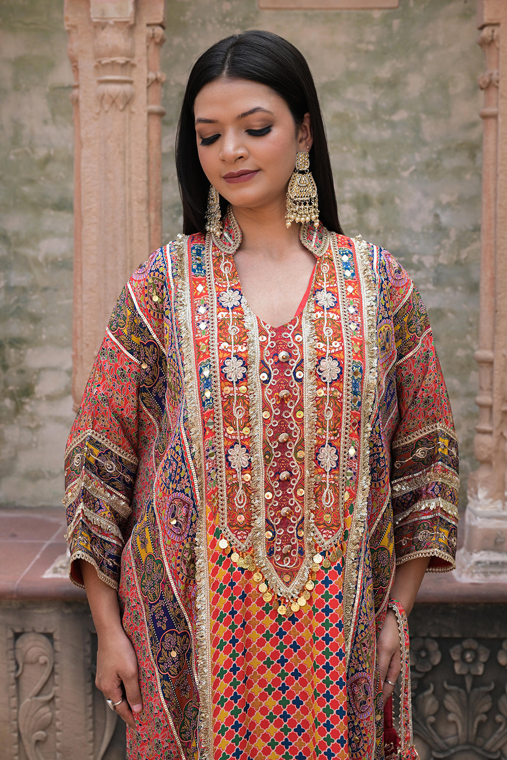 Red Crepe Kaftan Pant Set