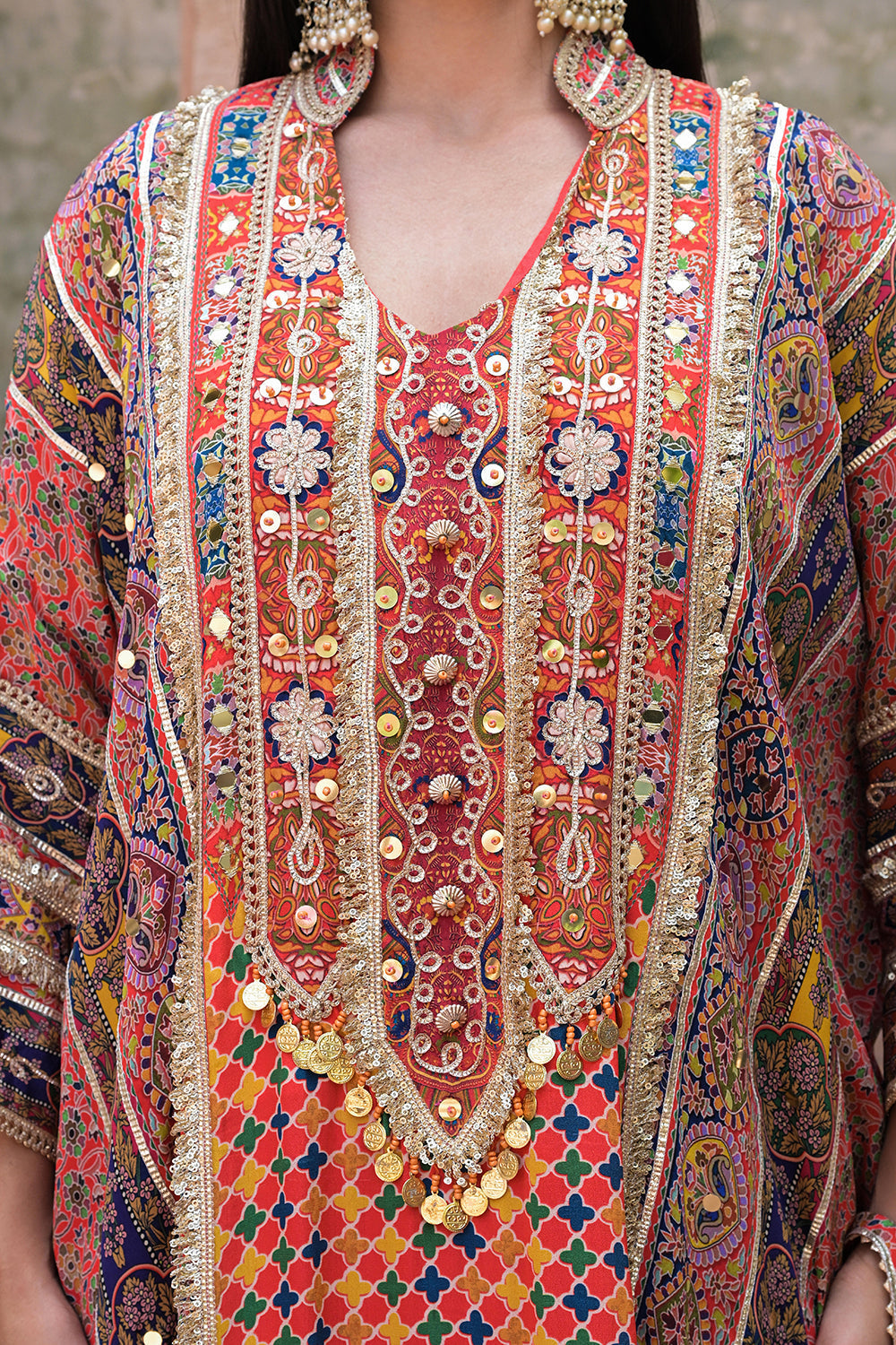 Red Crepe Kaftan Pant Set