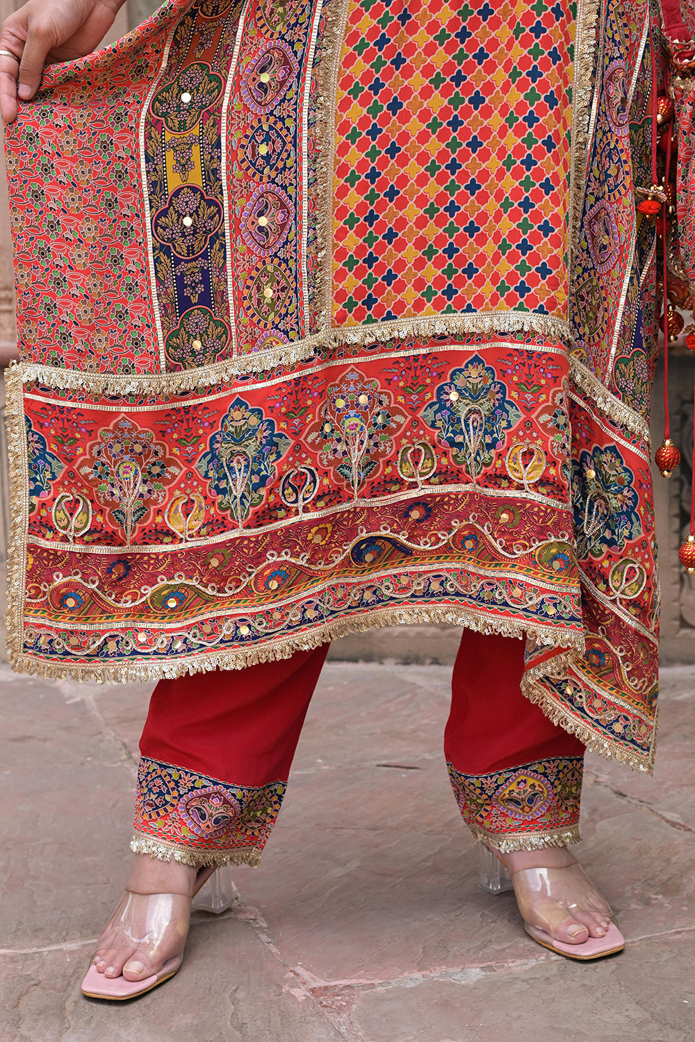 Red Crepe Kaftan Pant Set