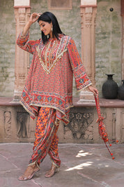 Red Suit Set With Tulip Pants