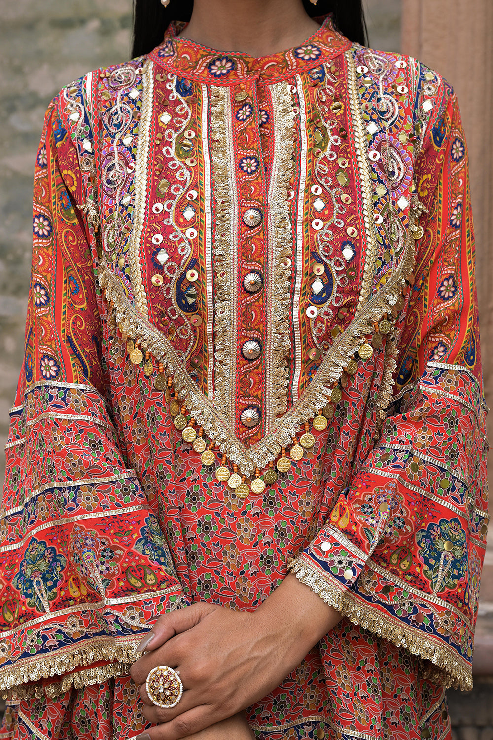 Red Suit Set With Tulip Pants