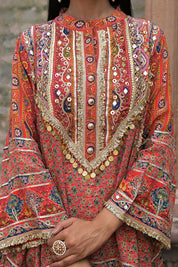 Red Suit Set With Tulip Pants