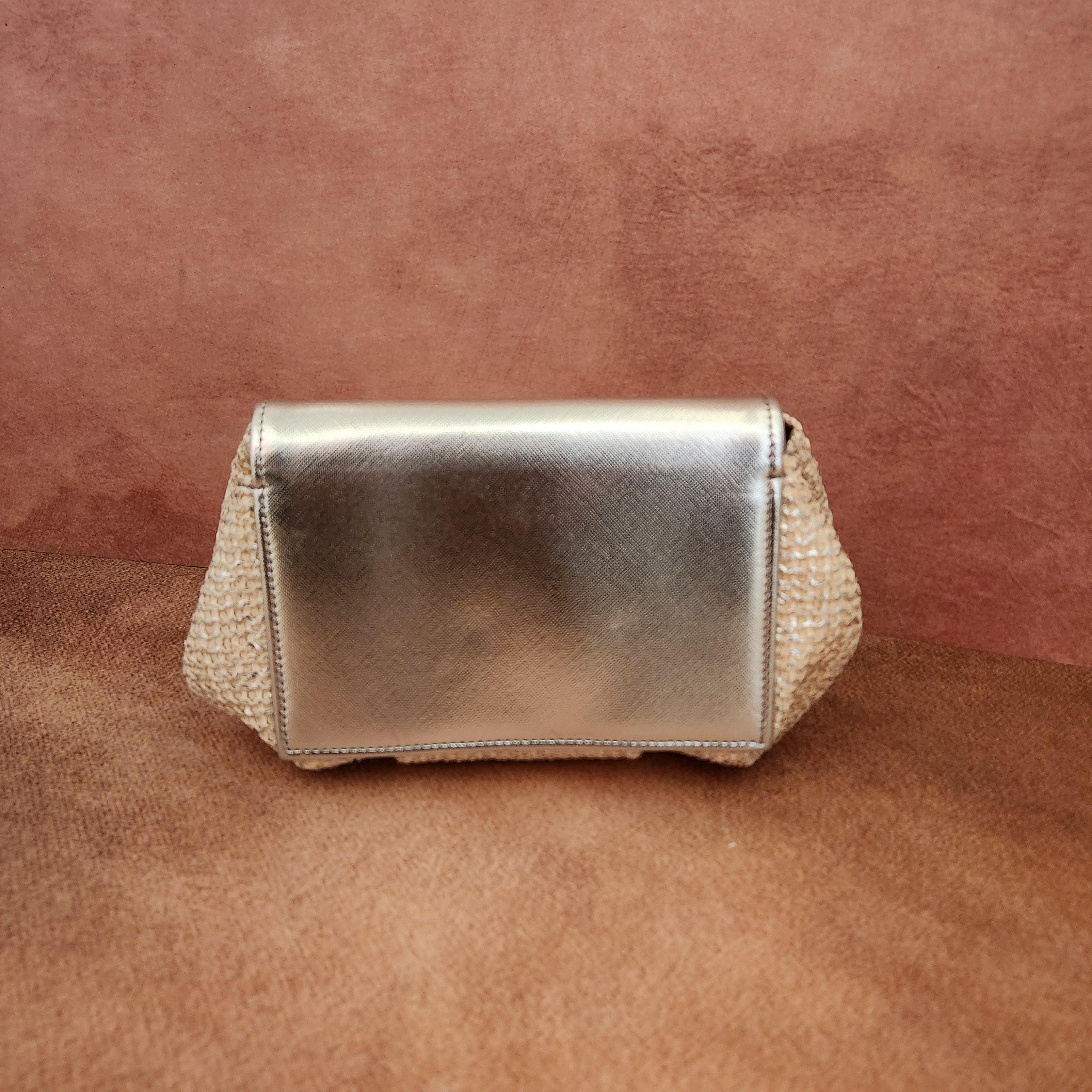 Batua Bag In White & Silver With Crystal Broach