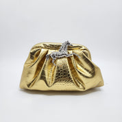 Crystal Unicorn Pouchette Gold With Silver Broach
