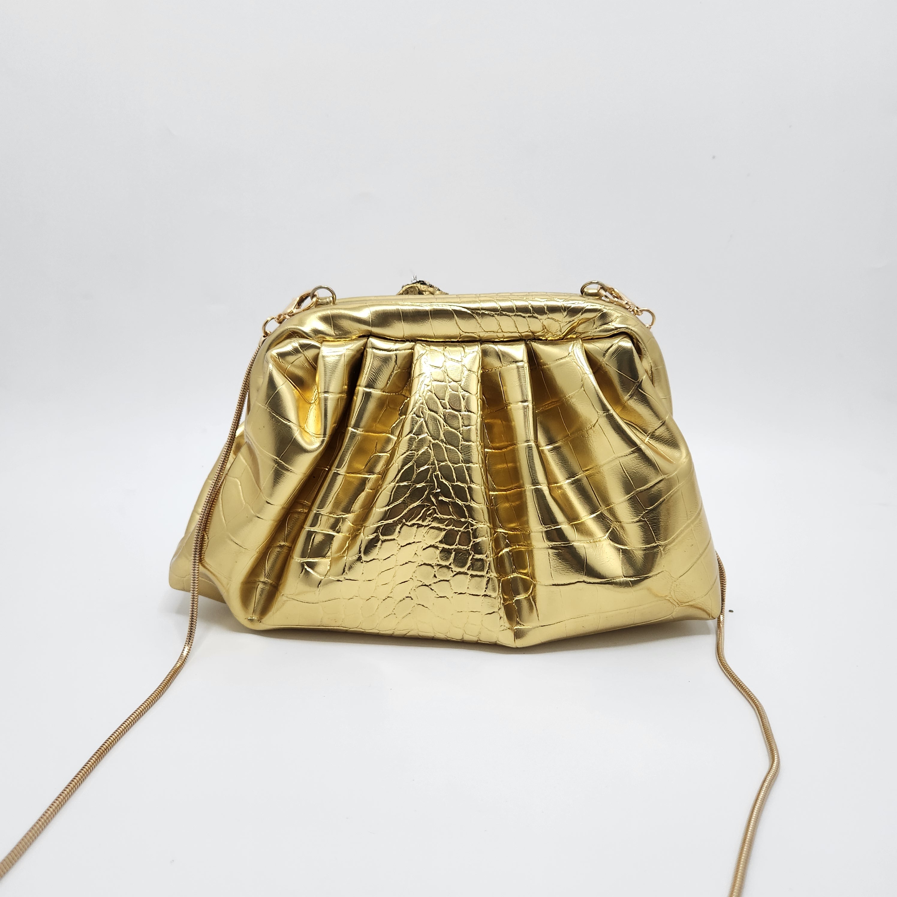 Crystal Unicorn Pouchette Gold With Silver Broach
