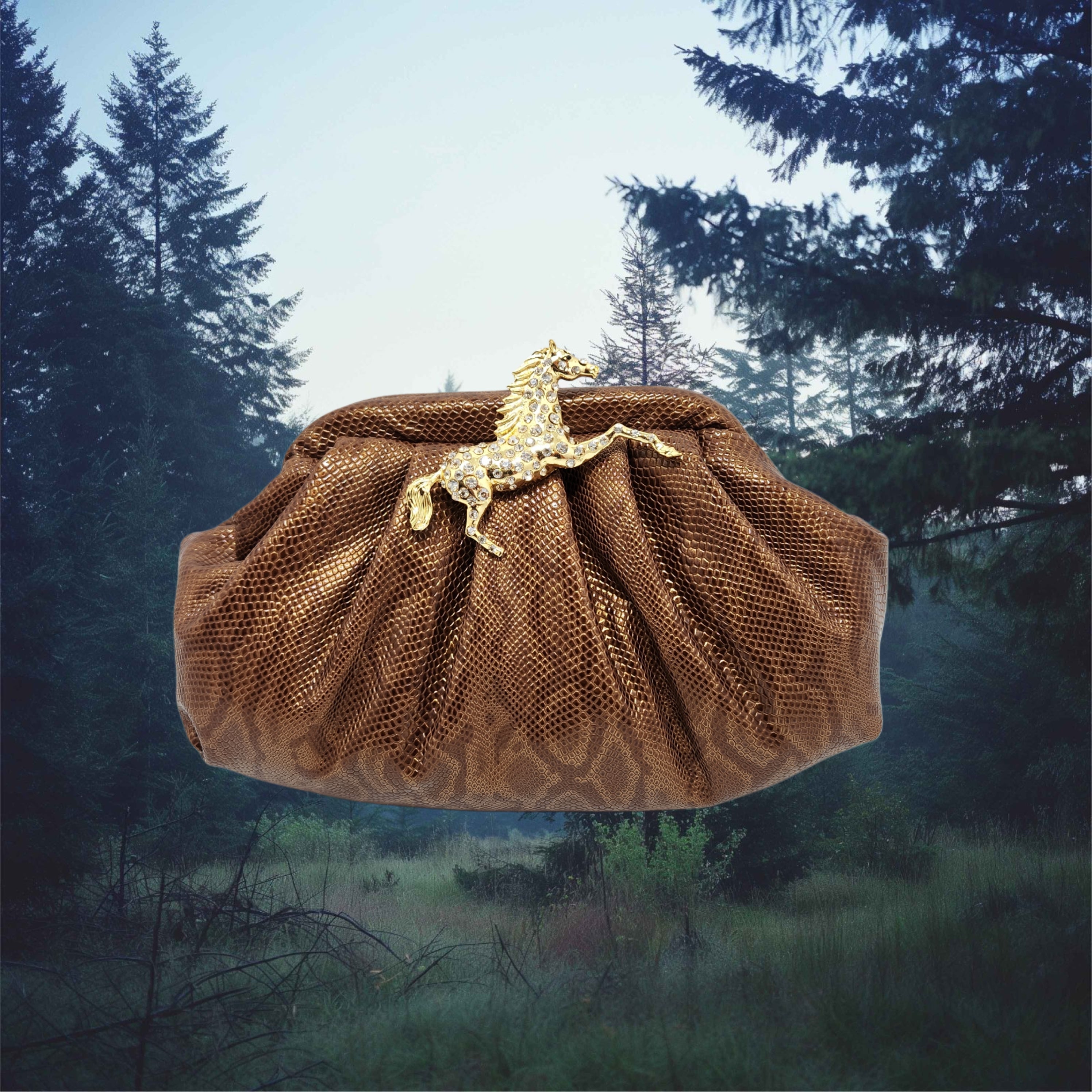 Horse Pouchette In Snake Print Brown