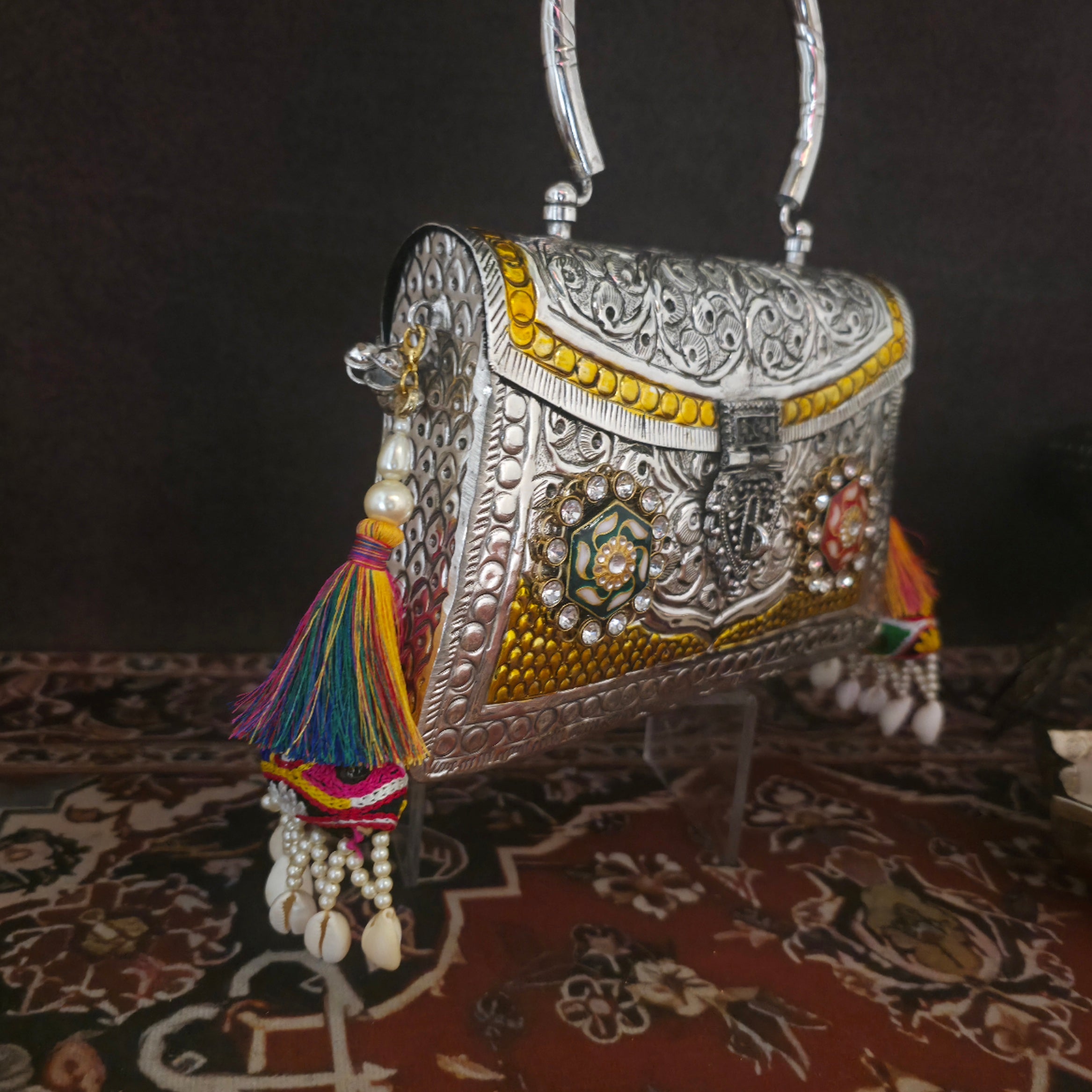 Multi Meenakari Bag With Top Brass Handle