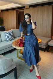 Nriti Shah in Sculpted Denim Co-ord Set