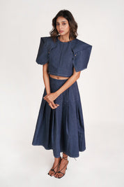 Nriti Shah in Sculpted Denim Co-ord Set
